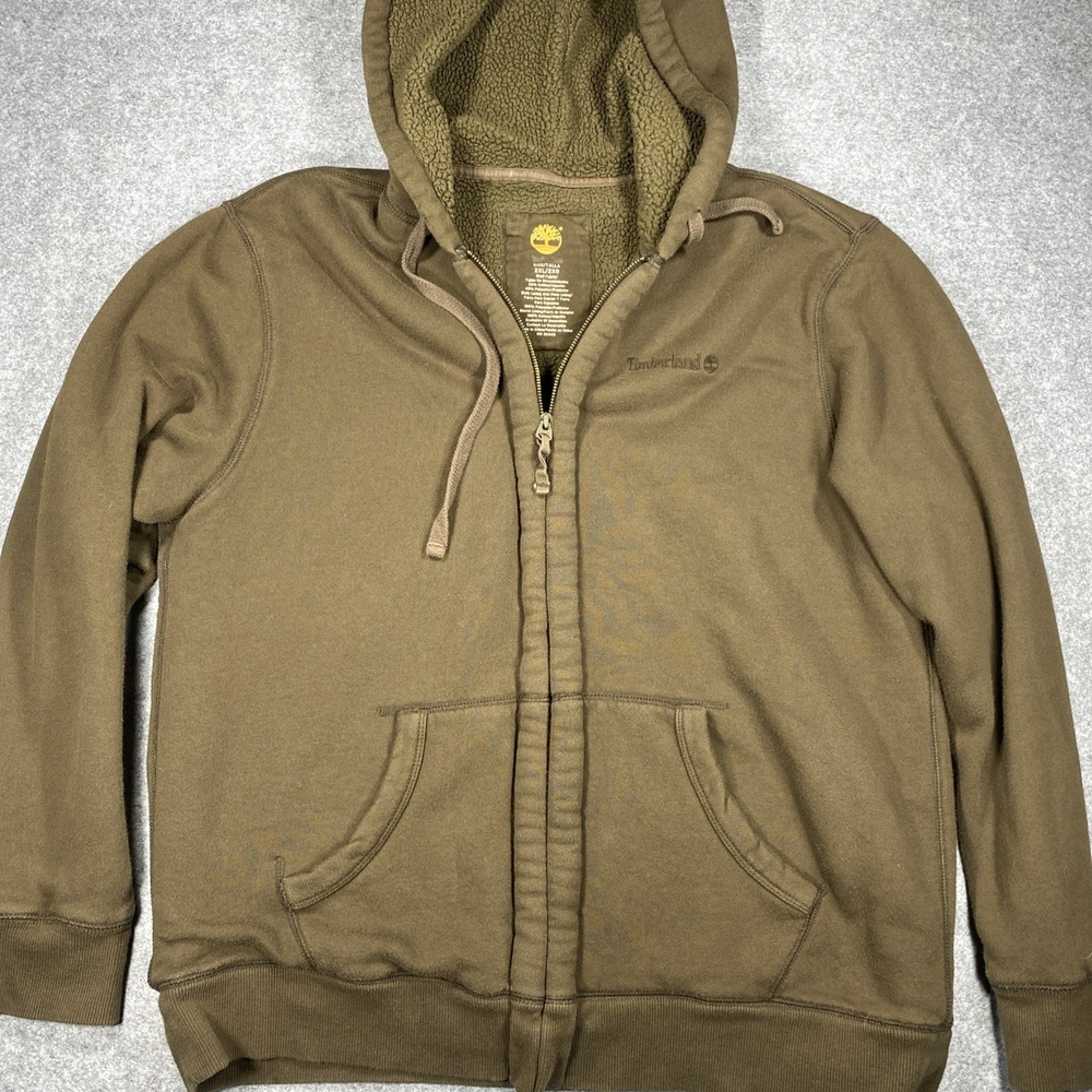 Timberland Brown Sherpa Lined Full Zip Hoodie Jacket 2XL Heavy Duty Grunge